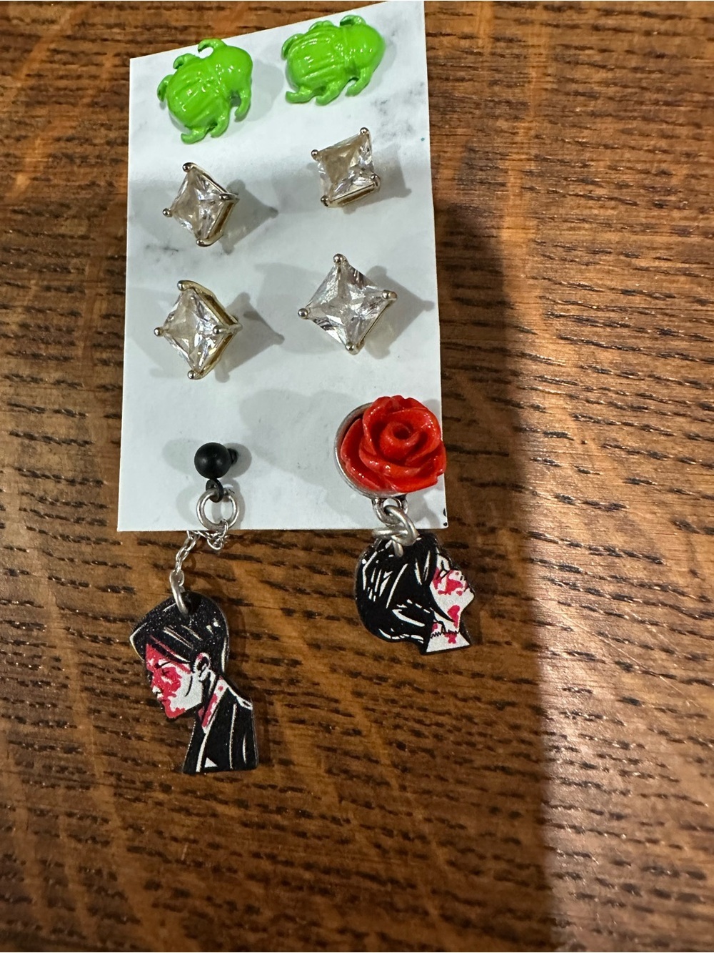 Stud Earrings 4 Pairs | Beetles, Crystal, Rose & Gothic Dangle | Cute Kawaii